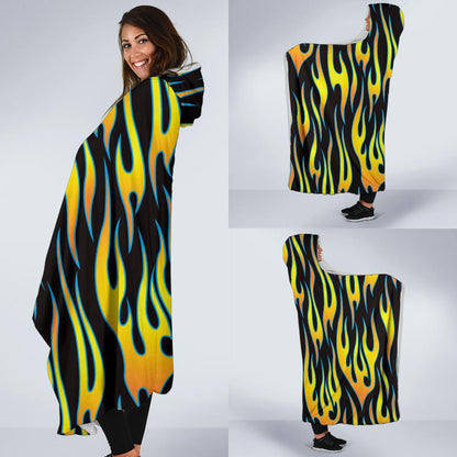 Flame Fire Yellow Pattern Hooded Blanket-JTAMIGO.COM