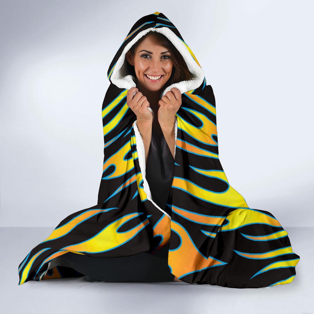 Flame Fire Yellow Pattern Hooded Blanket-JTAMIGO.COM