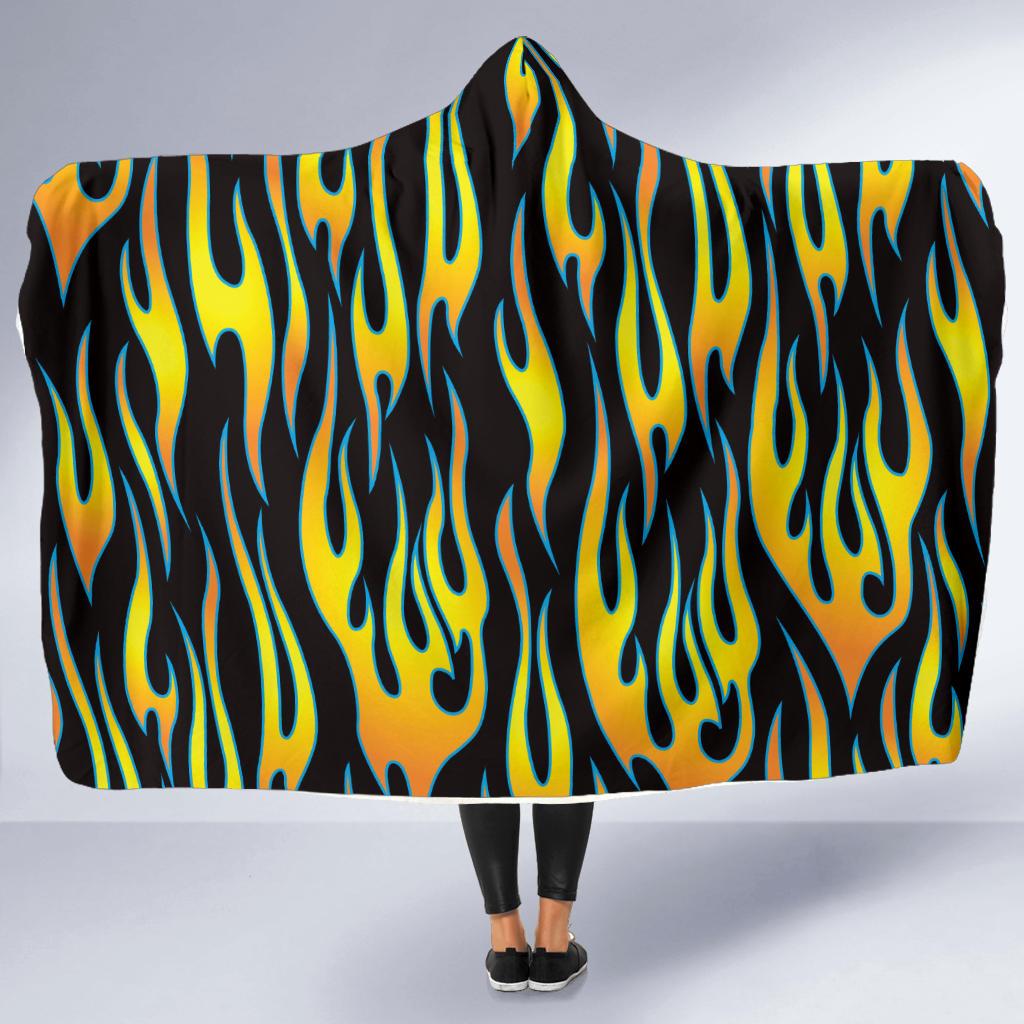 Flame Fire Yellow Pattern Hooded Blanket-JTAMIGO.COM