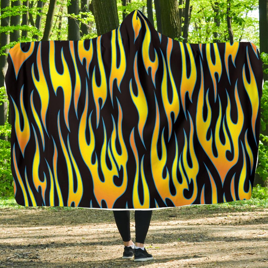 Flame Fire Yellow Pattern Hooded Blanket-JTAMIGO.COM