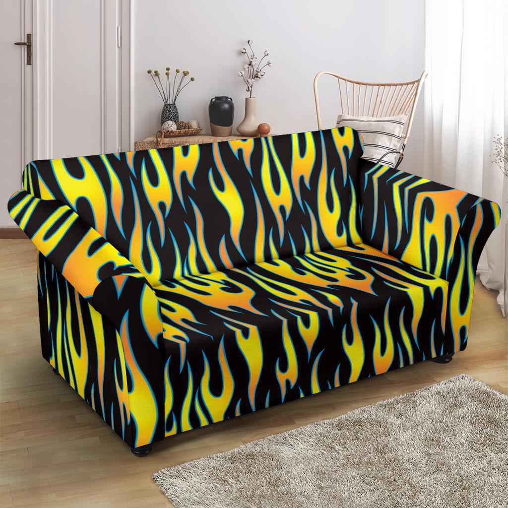 Flame Fire Yellow Pattern Loveseat Slipcover-JTAMIGO.COM