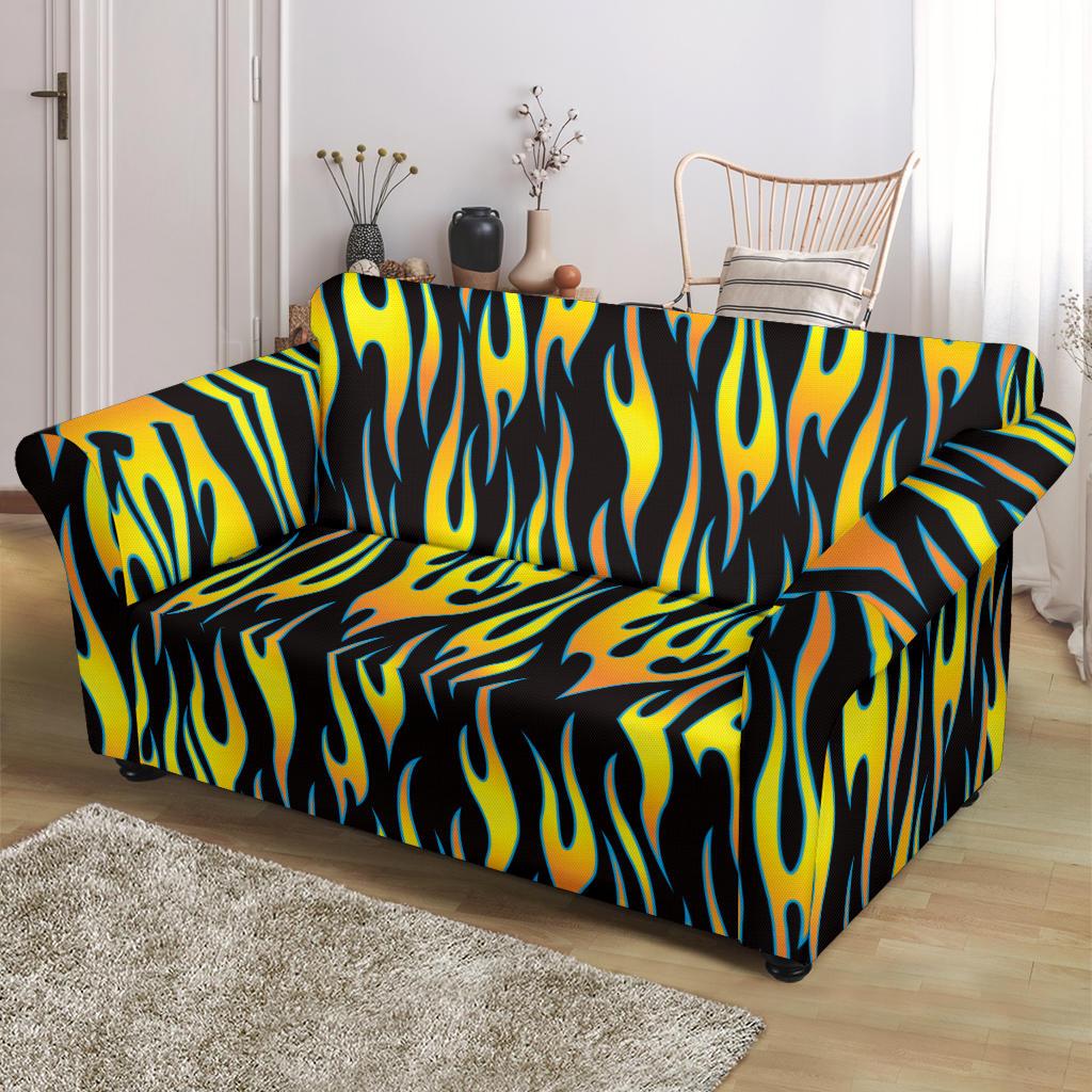 Flame Fire Yellow Pattern Loveseat Slipcover-JTAMIGO.COM