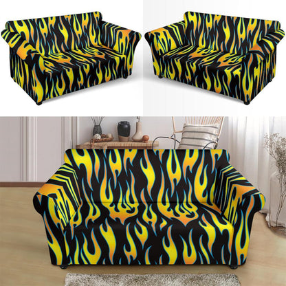 Flame Fire Yellow Pattern Loveseat Slipcover-JTAMIGO.COM