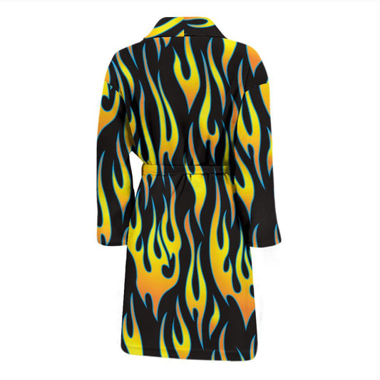 Flame Fire Yellow Pattern Men Bath Robe-JTAMIGO.COM