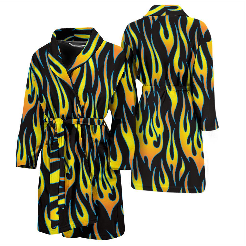 Flame Fire Yellow Pattern Men Bath Robe-JTAMIGO.COM