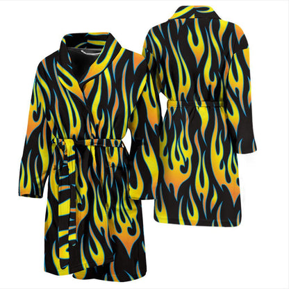 Flame Fire Yellow Pattern Men Bath Robe-JTAMIGO.COM