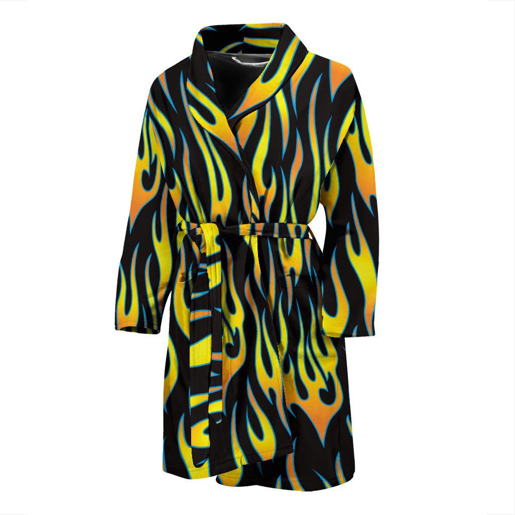 Flame Fire Yellow Pattern Men Bath Robe-JTAMIGO.COM