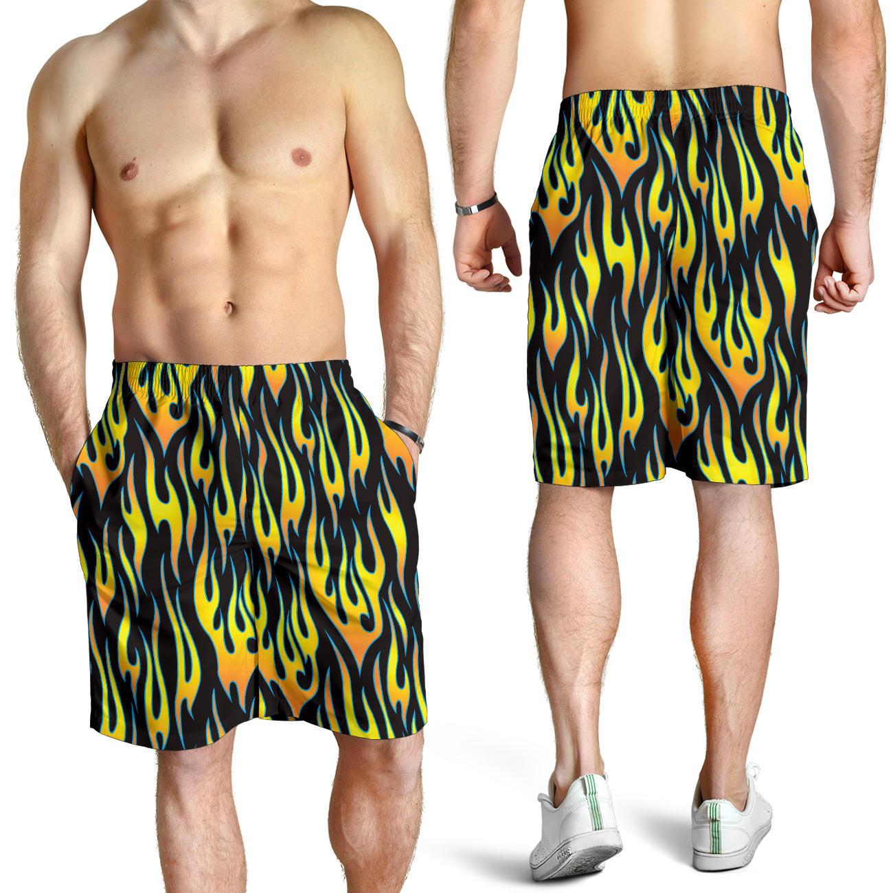 Flame Fire Yellow Pattern Mens Shorts-JTAMIGO.COM
