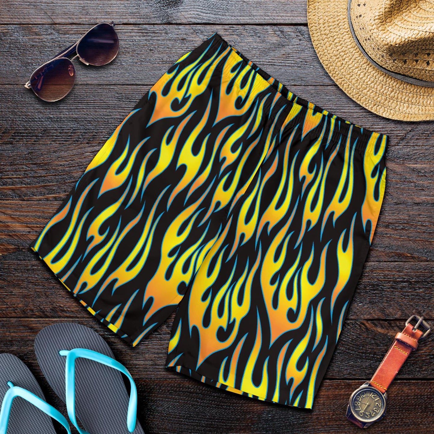 Flame Fire Yellow Pattern Mens Shorts-JTAMIGO.COM