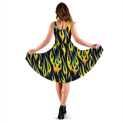Flame Fire Yellow Pattern Sleeveless Dress