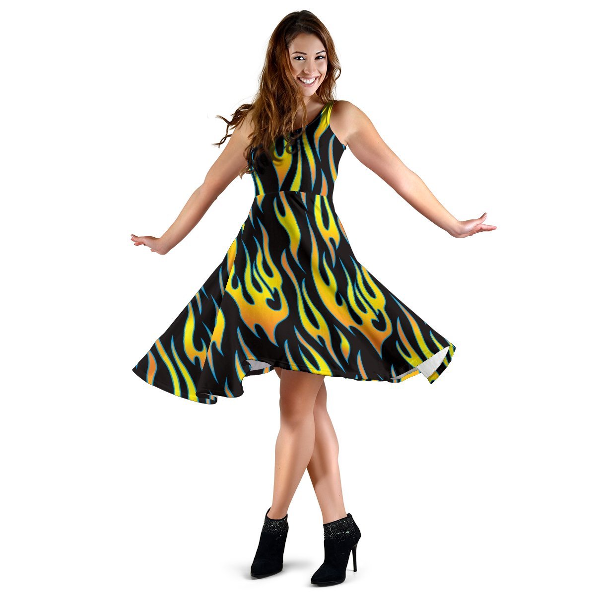 Flame Fire Yellow Pattern Sleeveless Dress