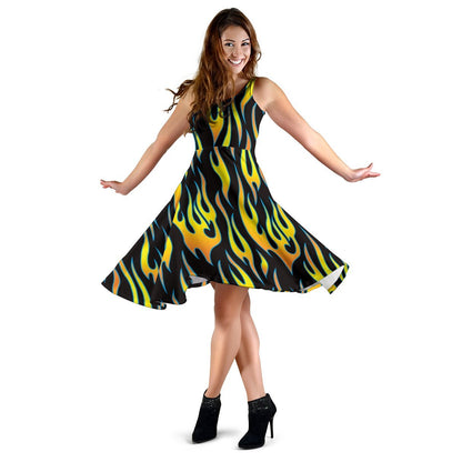 Flame Fire Yellow Pattern Sleeveless Dress