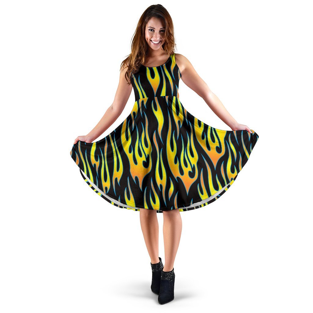 Flame Fire Yellow Pattern Sleeveless Dress
