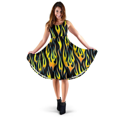 Flame Fire Yellow Pattern Sleeveless Dress