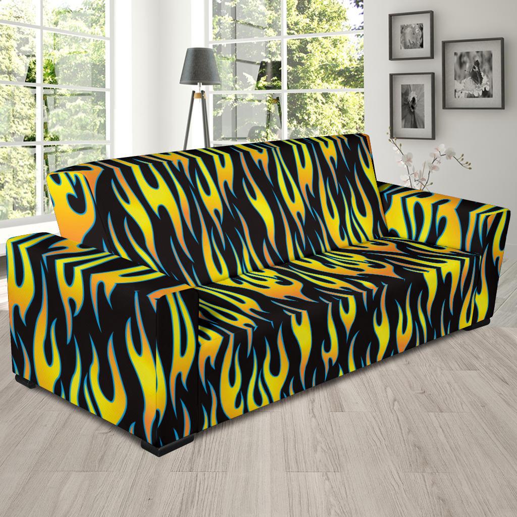 Flame Fire Yellow Pattern Sofa Slipcover-JTAMIGO.COM