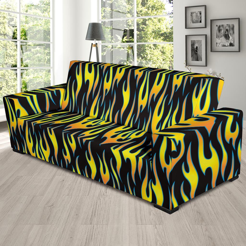 Flame Fire Yellow Pattern Sofa Slipcover-JTAMIGO.COM