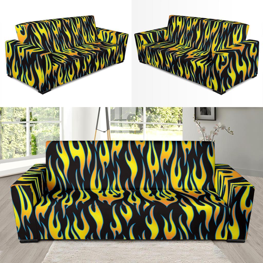 Flame Fire Yellow Pattern Sofa Slipcover-JTAMIGO.COM