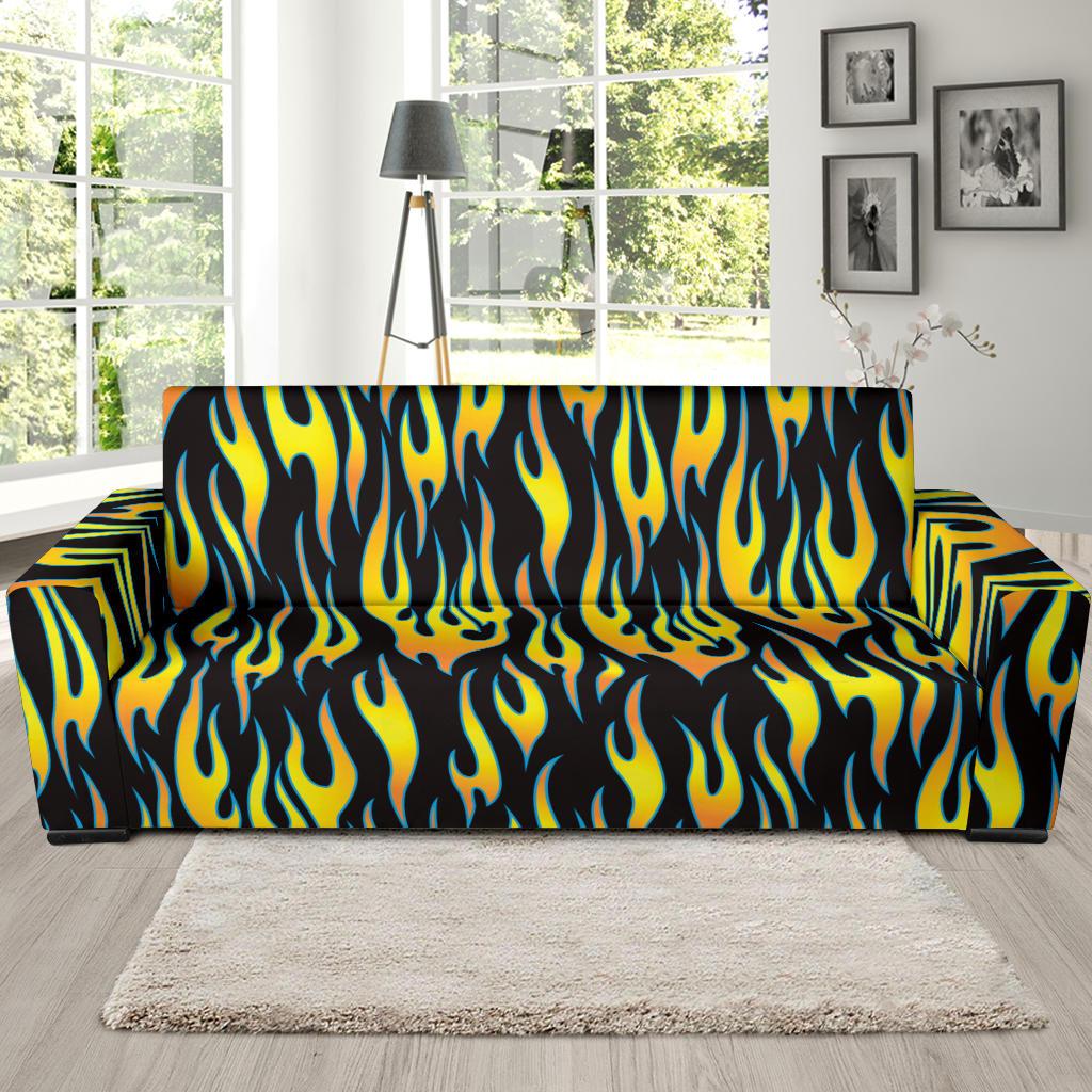 Flame Fire Yellow Pattern Sofa Slipcover-JTAMIGO.COM