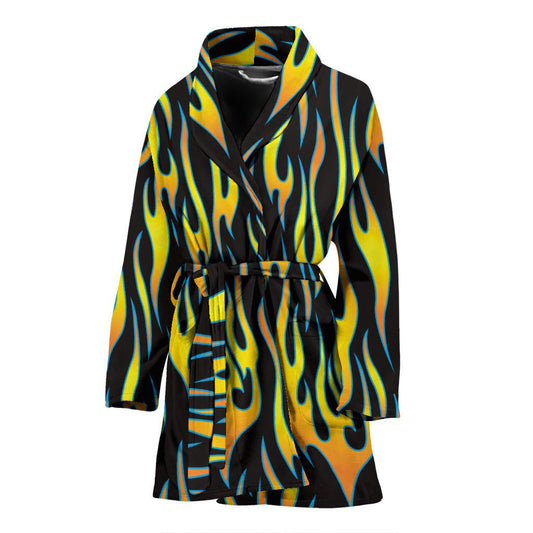 Flame Fire Yellow Pattern Women Bath Robe-JTAMIGO.COM