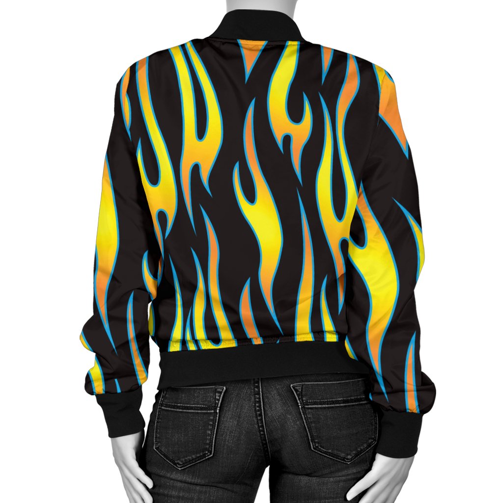 Flame Fire Yellow Pattern Women Casual Bomber Jacket