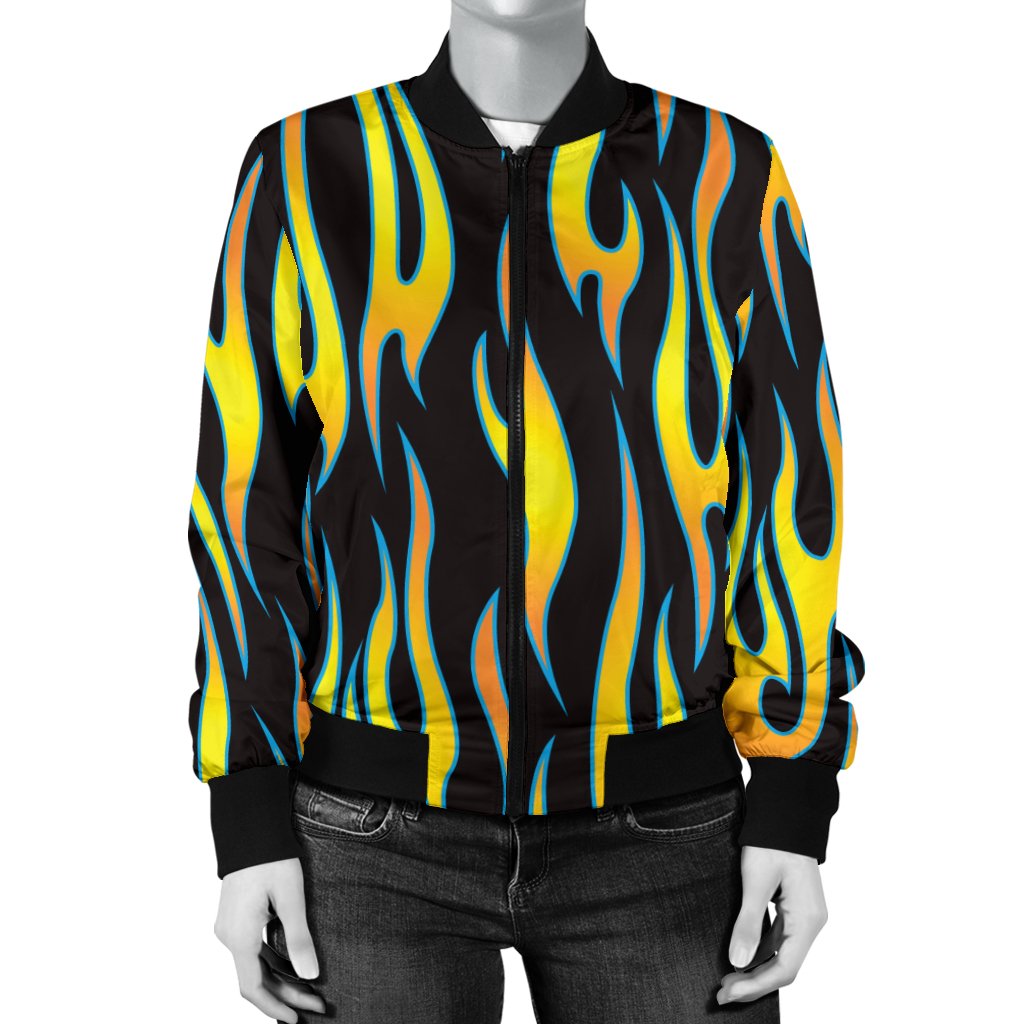 Flame Fire Yellow Pattern Women Casual Bomber Jacket