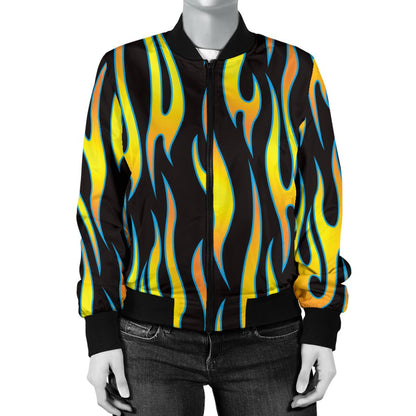 Flame Fire Yellow Pattern Women Casual Bomber Jacket