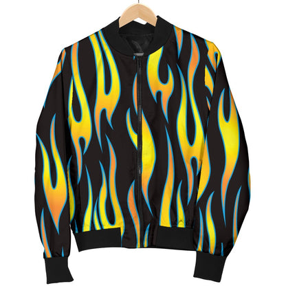 Flame Fire Yellow Pattern Women Casual Bomber Jacket