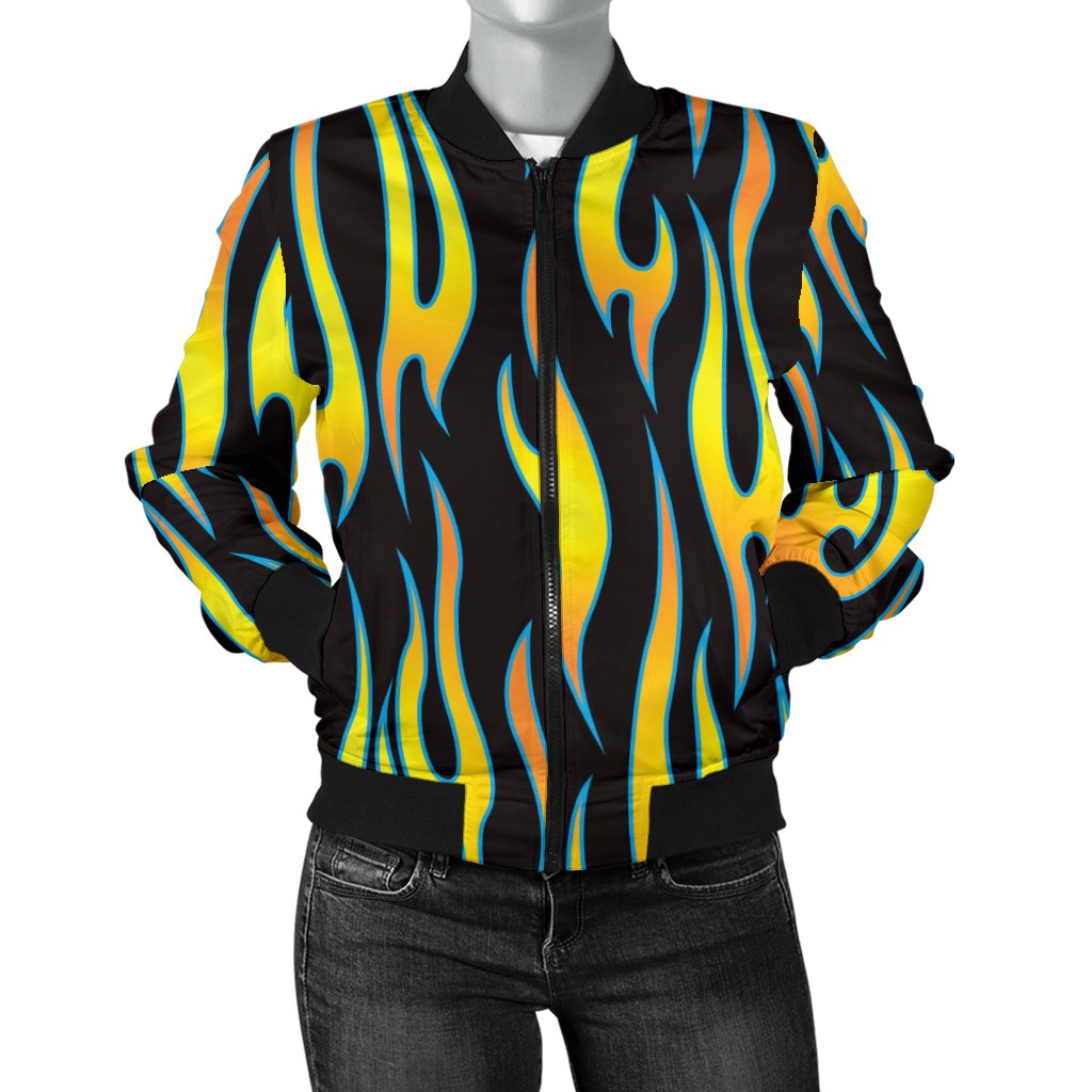 Flame Fire Yellow Pattern Women Casual Bomber Jacket