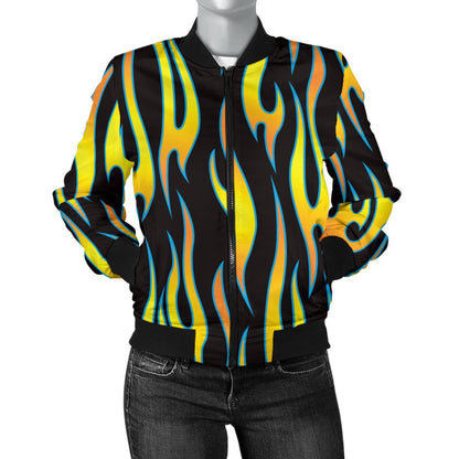 Flame Fire Yellow Pattern Women Casual Bomber Jacket