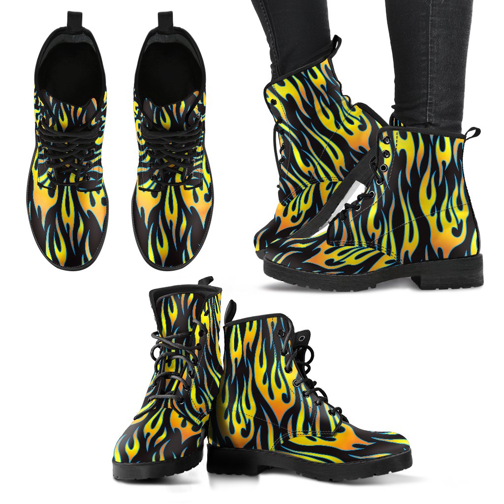 Flame Fire Yellow Pattern Women Leather Boots-JTAMIGO.COM