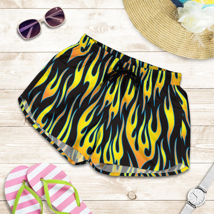 Flame Fire Yellow Pattern Women Shorts-JTAMIGO.COM