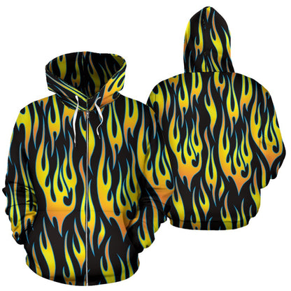 Flame Fire Yellow Pattern Zip Up Hoodie