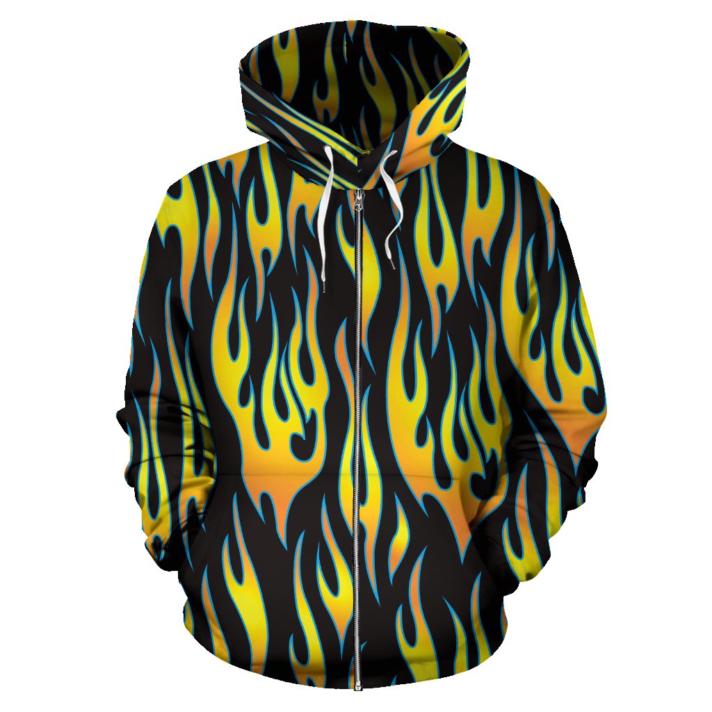 Flame Fire Yellow Pattern Zip Up Hoodie