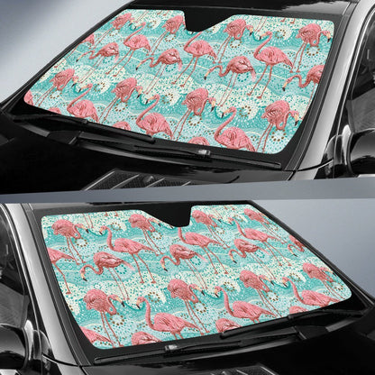 Flamingo Background Themed Print Car Sun Shade For Windshield