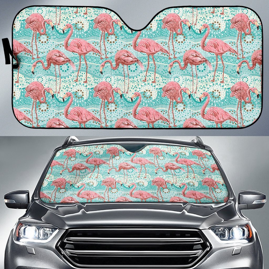 Flamingo Background Themed Print Car Sun Shade For Windshield