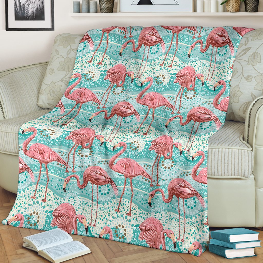 Flamingo Background Themed Print Fleece Blanket