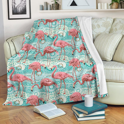 Flamingo Background Themed Print Fleece Blanket