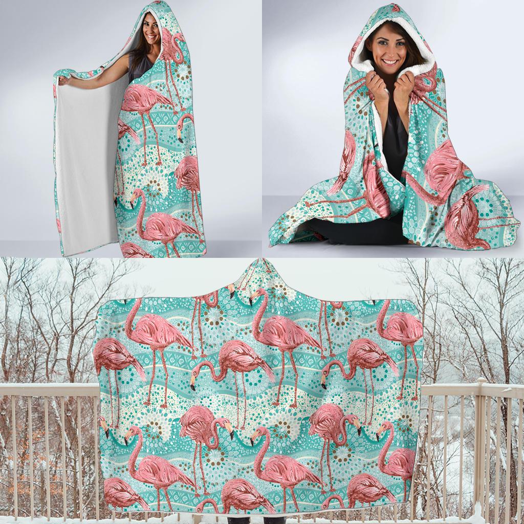 Flamingo Background Themed Print Hooded Blanket-JTAMIGO.COM