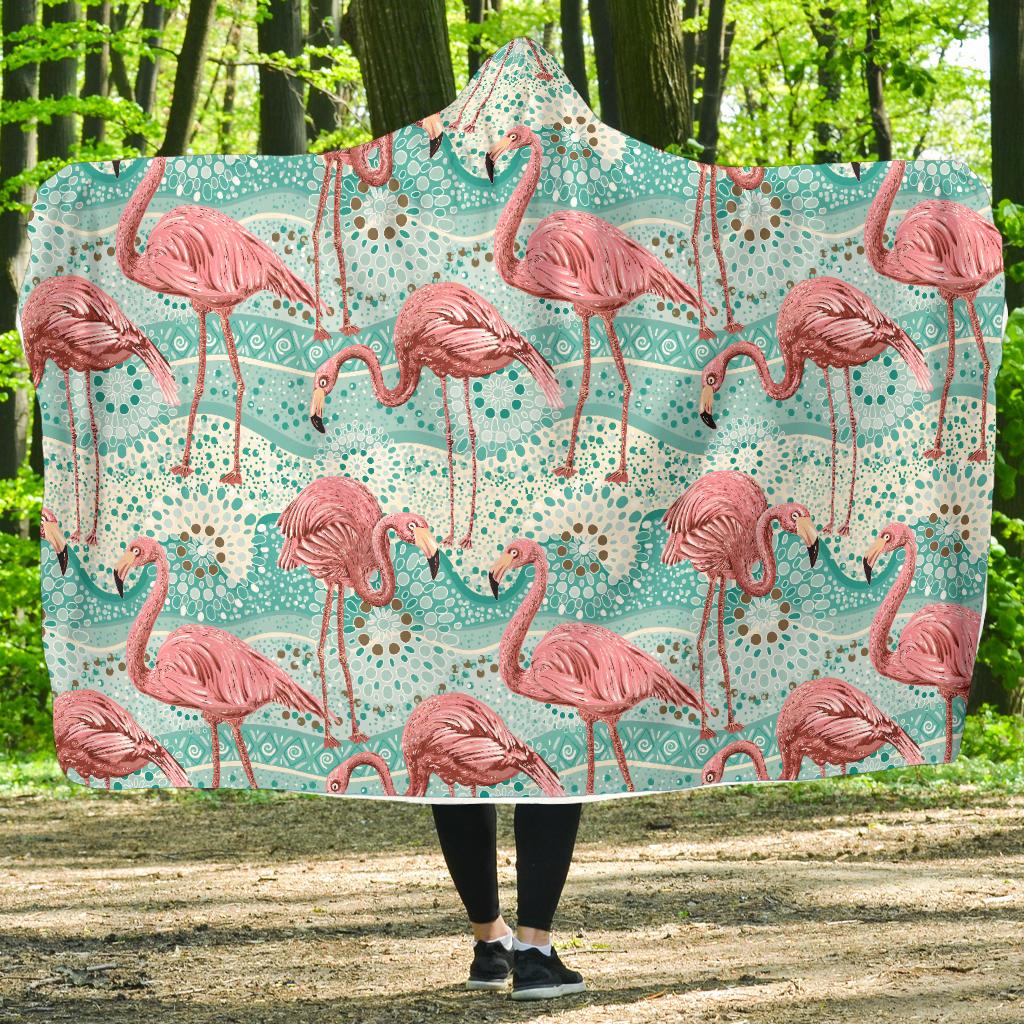 Flamingo Background Themed Print Hooded Blanket-JTAMIGO.COM
