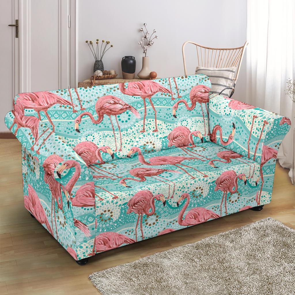 Flamingo Background Themed Print Loveseat Slipcover-JTAMIGO.COM