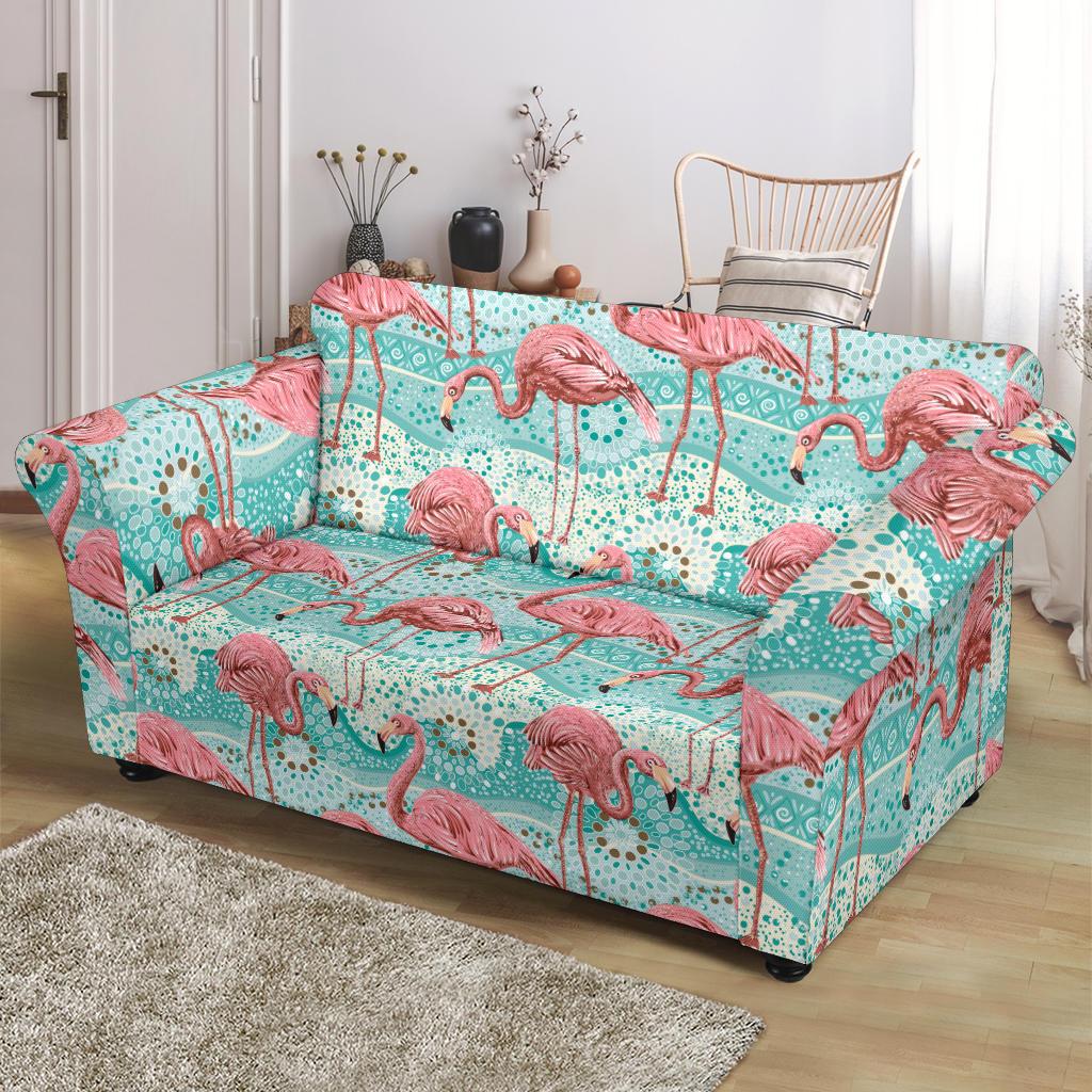 Flamingo Background Themed Print Loveseat Slipcover-JTAMIGO.COM