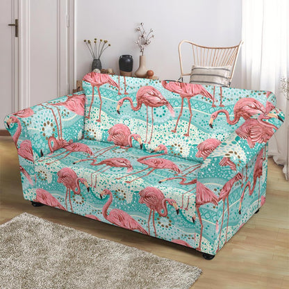 Flamingo Background Themed Print Loveseat Slipcover-JTAMIGO.COM