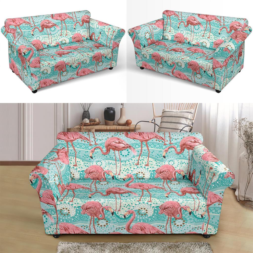 Flamingo Background Themed Print Loveseat Slipcover-JTAMIGO.COM