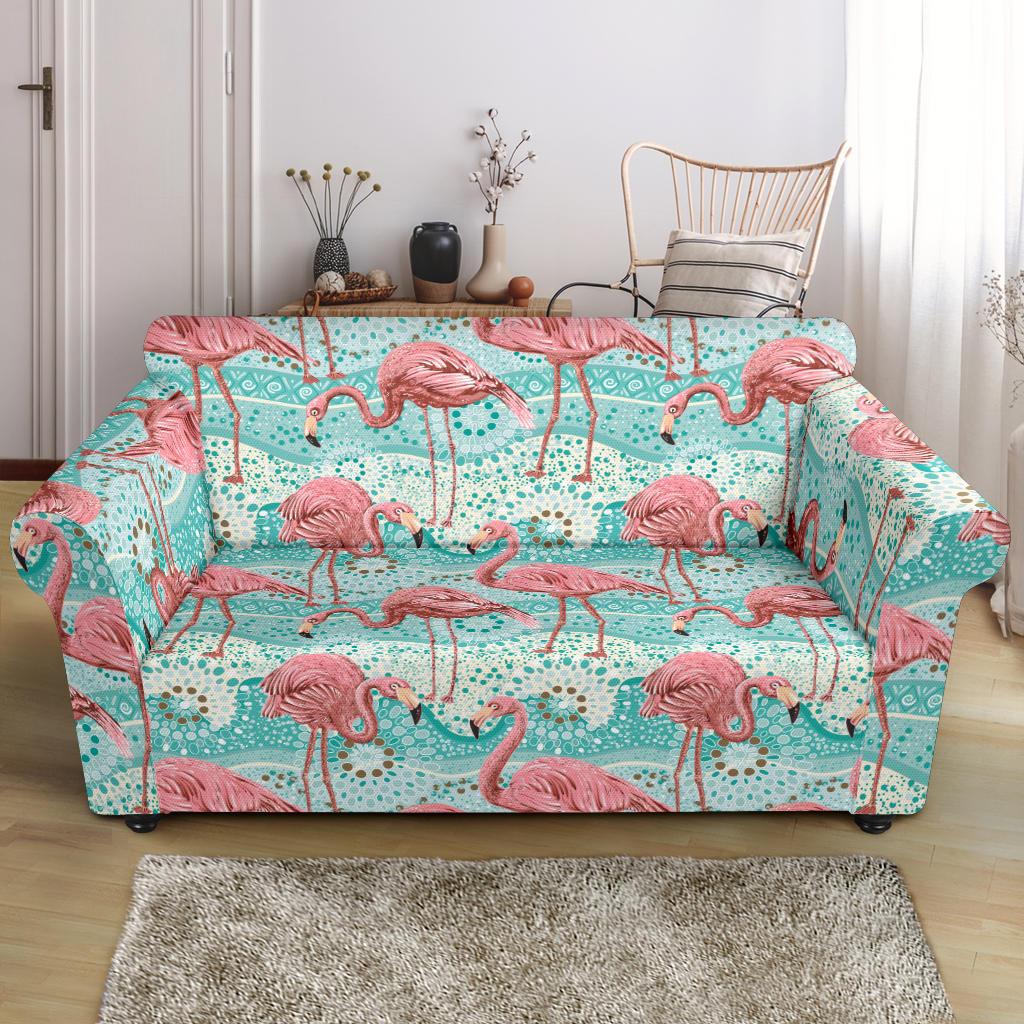 Flamingo Background Themed Print Loveseat Slipcover-JTAMIGO.COM