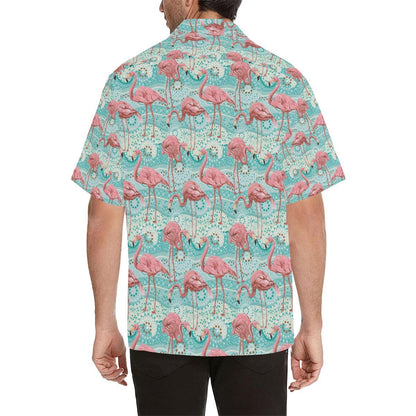 Flamingo Background Themed Print Men Aloha Hawaiian Shirt