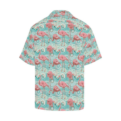 Flamingo Background Themed Print Men Aloha Hawaiian Shirt