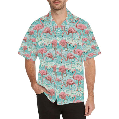 Flamingo Background Themed Print Men Aloha Hawaiian Shirt