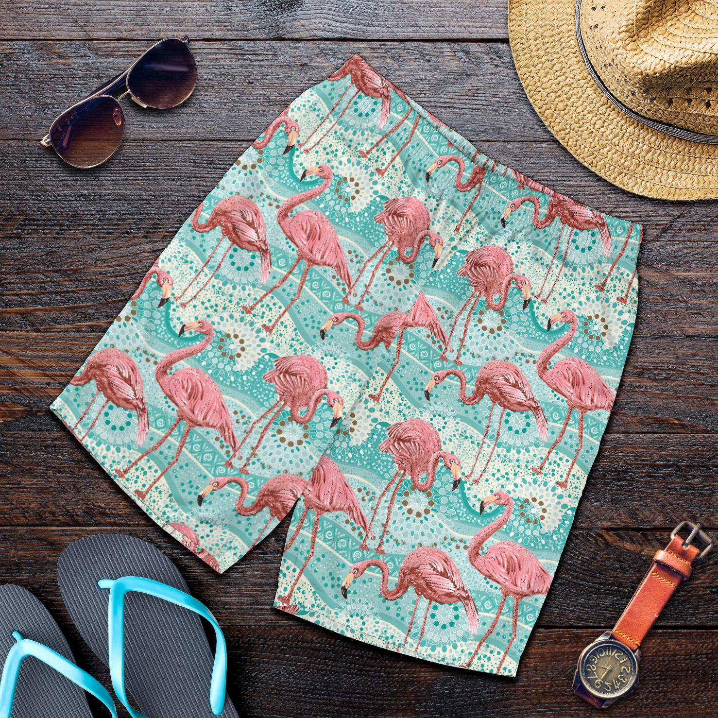 Flamingo Background Themed Print Mens Shorts-JTAMIGO.COM