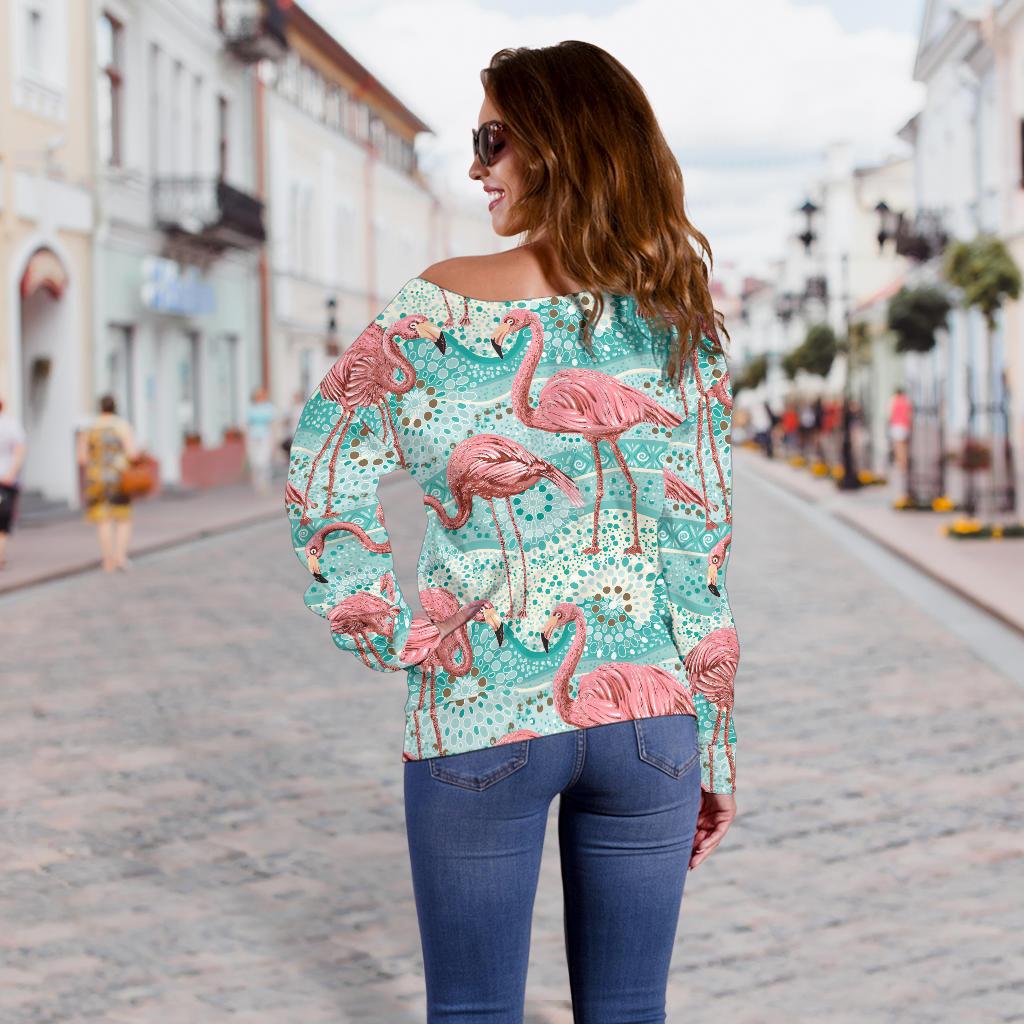 Flamingo Background Themed Print Off Shoulder Sweatshirt