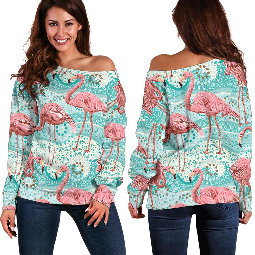 Flamingo Background Themed Print Off Shoulder Sweatshirt